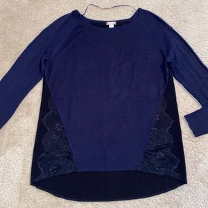 💜Cache Mixed Media Sweater with Lace Accents💜